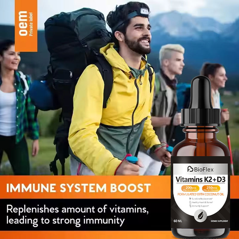 Private Label Vitamin D3 K2 10,000 IU MK7 Liquid Drops with Coconut Oil