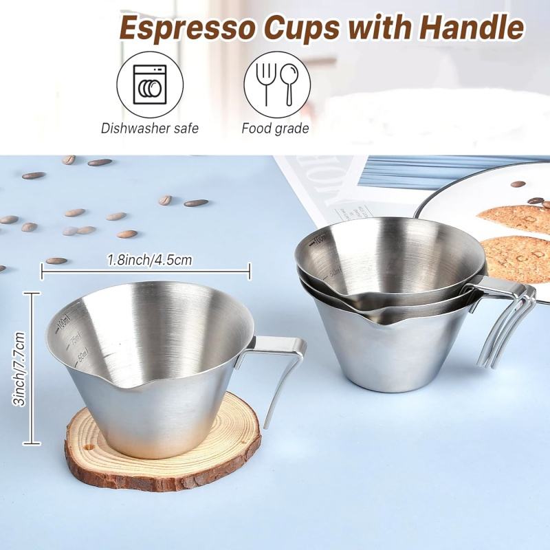 Modern Design Reusable Espresso Shot Cups with Handle Stainless Steel Measuring Cup Pouring Cup Dishwasher Safe for Tomato Sauce Steak