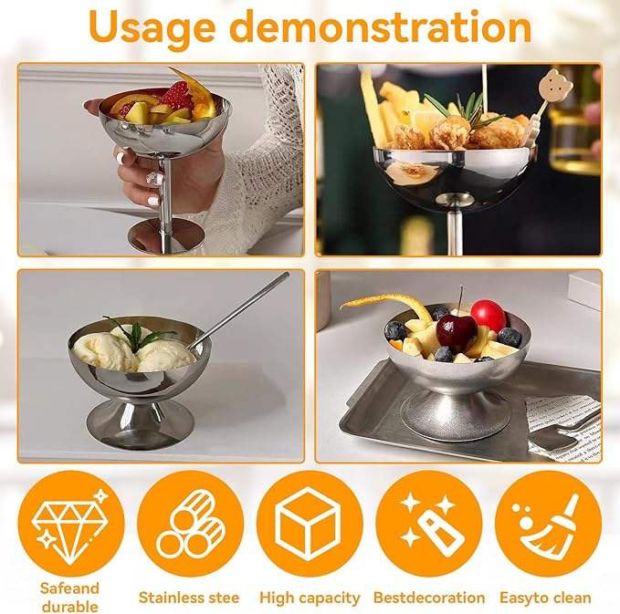 Stainless Steel Dessert Bowls with Sauce Dishes and Mini Yogurt Snack Cups