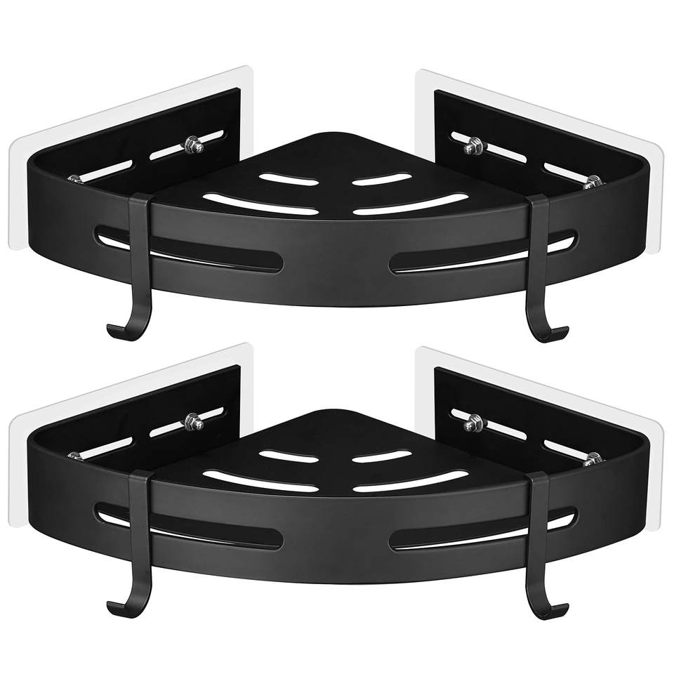 Aluminum Shower Corner Basket Shelf with 4 Hooks