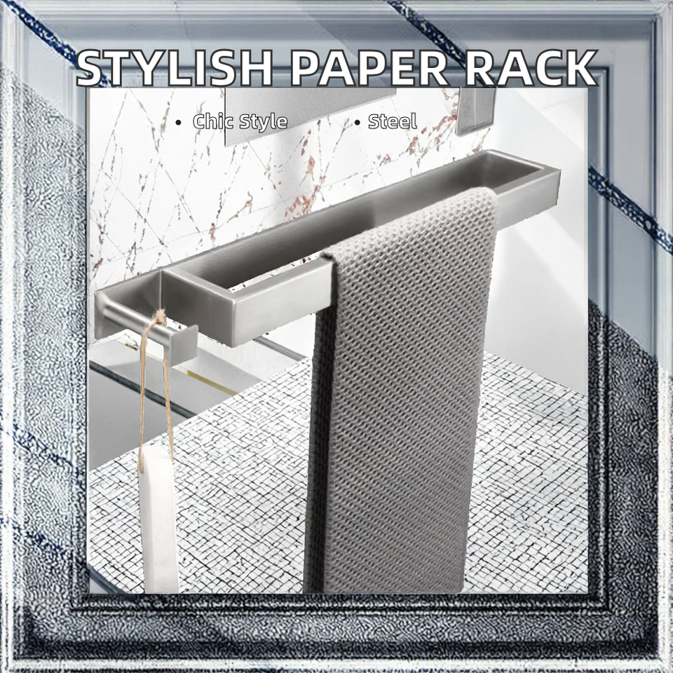 Modern Metal Paper Holder Rack Easy to Assemble Black/Silver Stylish Stainless Steel for Kitchen Use