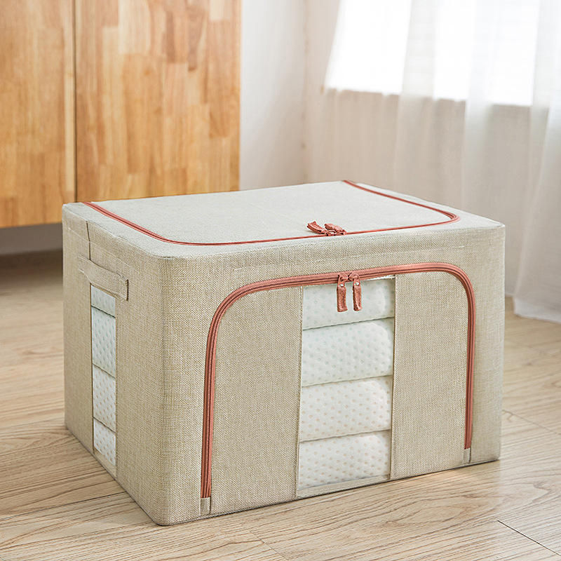 Large Capacity Foldable Fabric Storage Organizer Bag Waterproof Linen Steel Frame Closet Clothes Storage Box Set