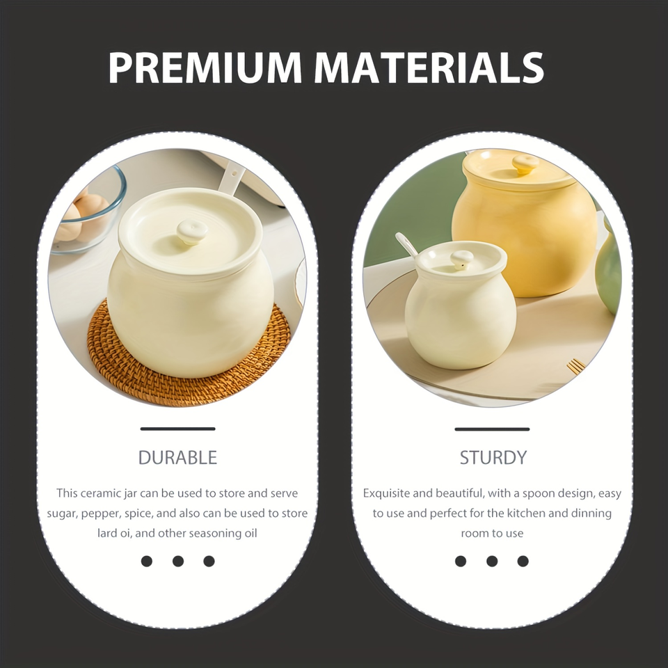 Modern Ceramic Honey Jar with Lid - Kitchen Storage for Sugar, Honey, Coffee & Spices Freshness Portable Design