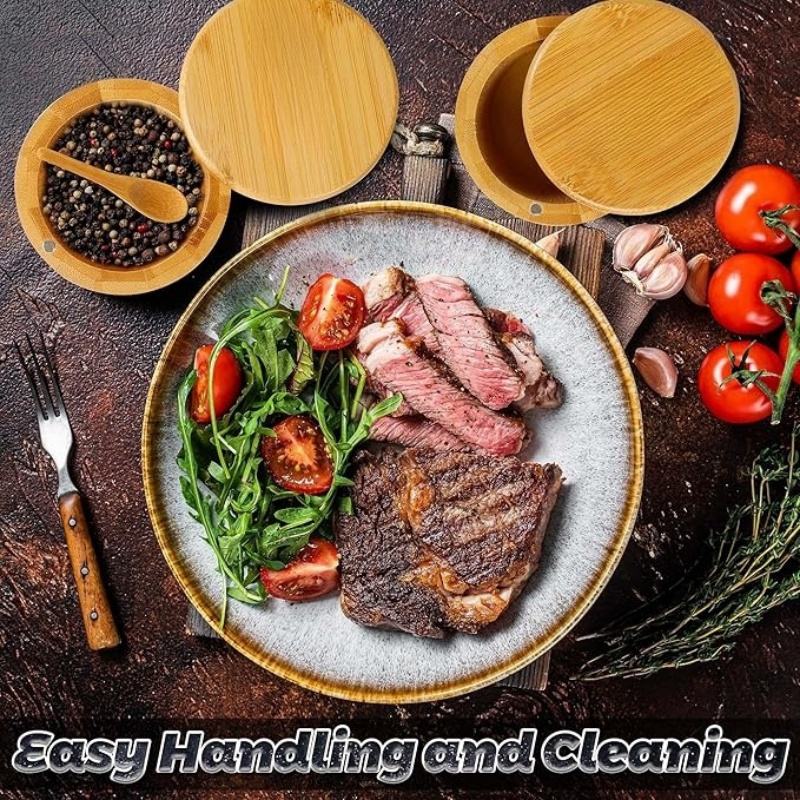 Bamboo Kitchen Salt and Pepper Organizer with Magnetic Swivel Lid for Storing Pepper Spices