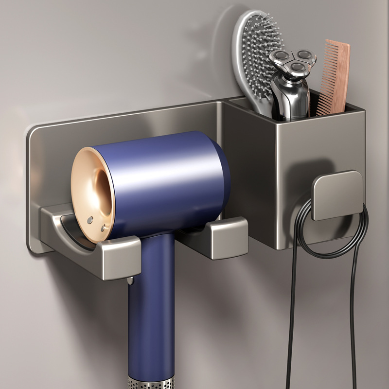 Modern Wall-Mounted Bathroom Storage Shelf for Hair Dryer and Cosmetics