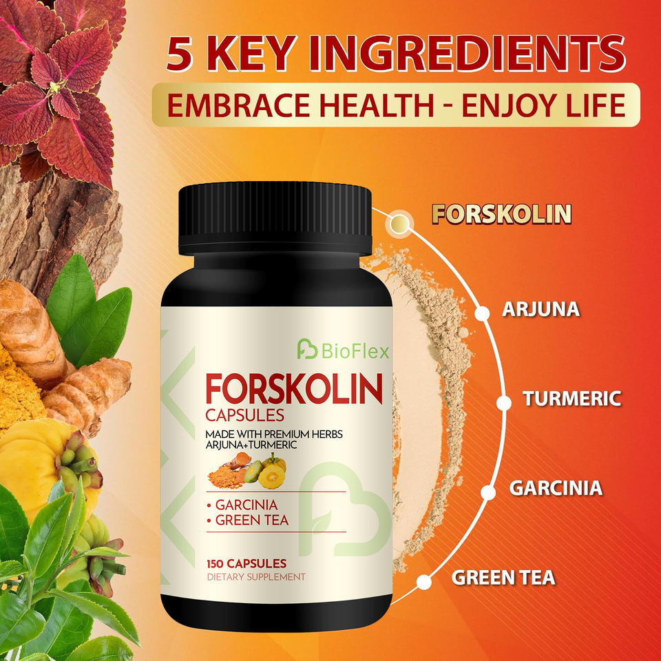 BioFlex Custom 5-in-1 Forskolin Herbal Slimming Capsules with Garcinia Cambogia and Green Tea for Weight Control