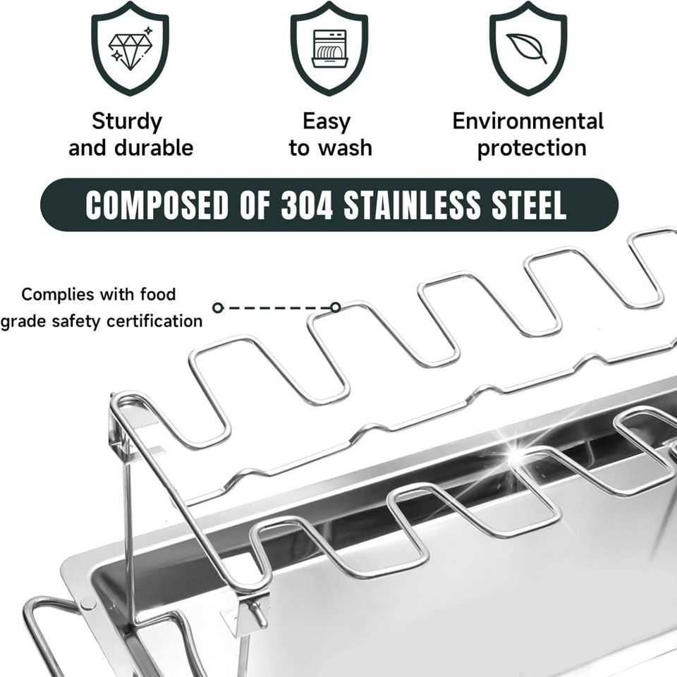 Stainless Steel BBQ Specialist Chicken Leg Wing Rack Roaster Stand Grill Basket