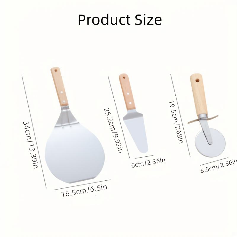 3-Piece Sustainable Stainless Steel Pizza Cutter Set with Wooden Handle