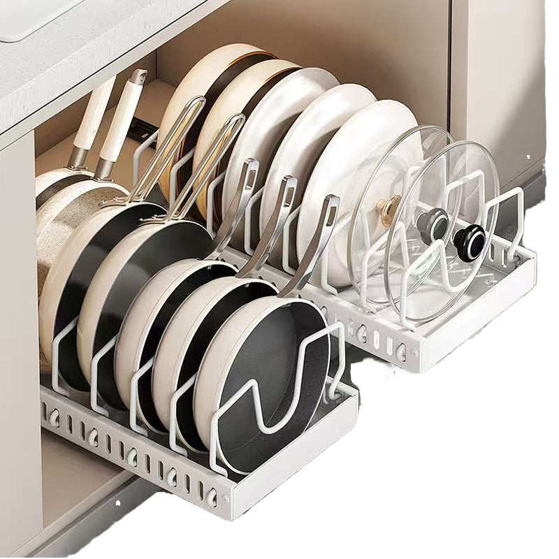 Adjustable Telescopic Pot Lid Rack Organizer in Carbon Steel for Pot, Pans, and Lids Storage