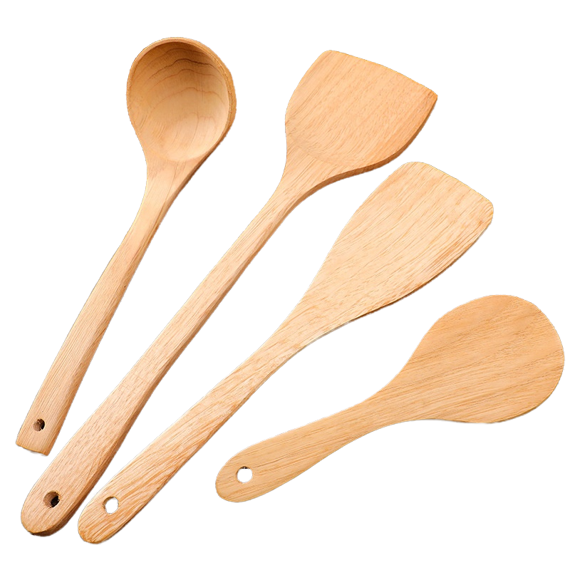 Long-Handled Non-Stick Wood Spatula and Spoon Set for Home Use