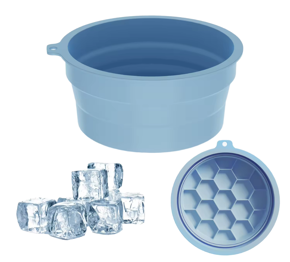 Collapsible Ice Basin with Built-In Ice Cube Tray - Portable Silicone Cooling Basin, Durable, Travel-Friendly Design
