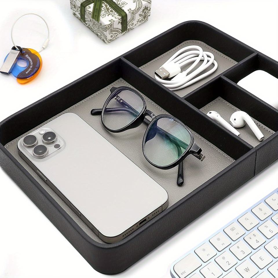 Modern Minimalist Leather Valet Tray Stylish Two-Tier Bedside Organizer for Men for Keys for Kitchen Use