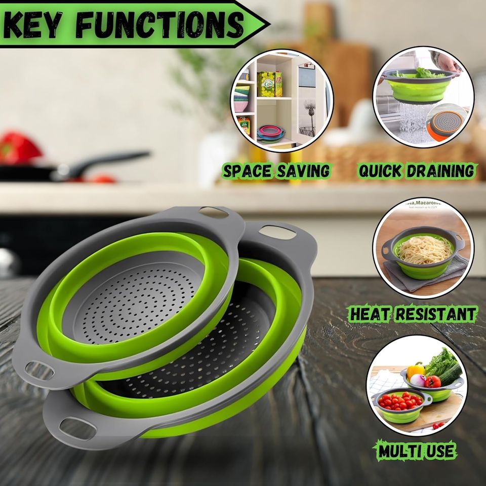 Multifunctional Silicone Folding Kitchen Baskets, Drain Trays & Fruit Storage Baskets, Rotating Vegetable Sieves & Strainers