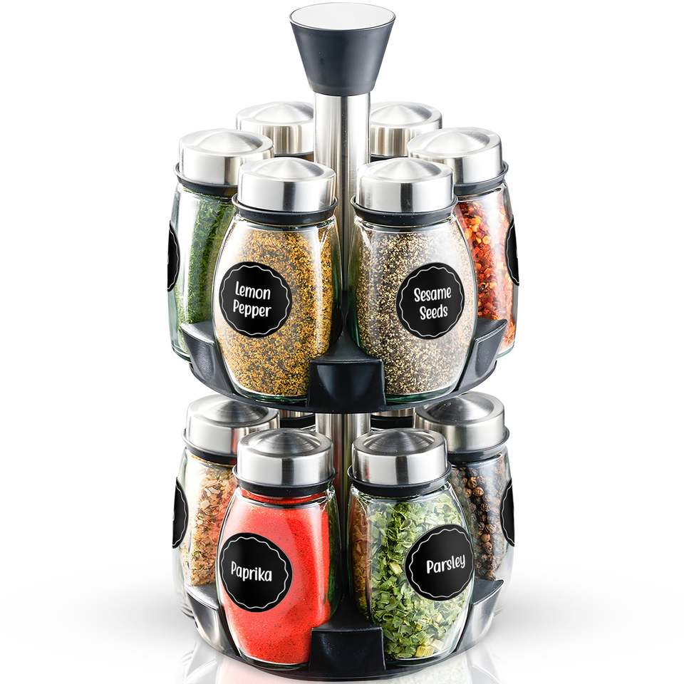 Rotating Spice Rack Organizer with Spice Dispenser Bottles