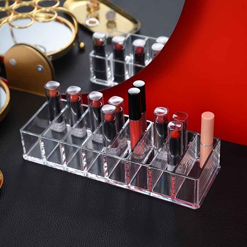 Rectangular Cosmetic Storage Box with Compartments for Eyeshadow, Lipstick, Powder, Blush - Acrylic