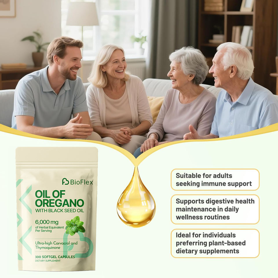 BioFlex Organic Natural Private Label 6000mg Oregano Oil Softgel Capsules with Black Seed Oil Dietary Supplement