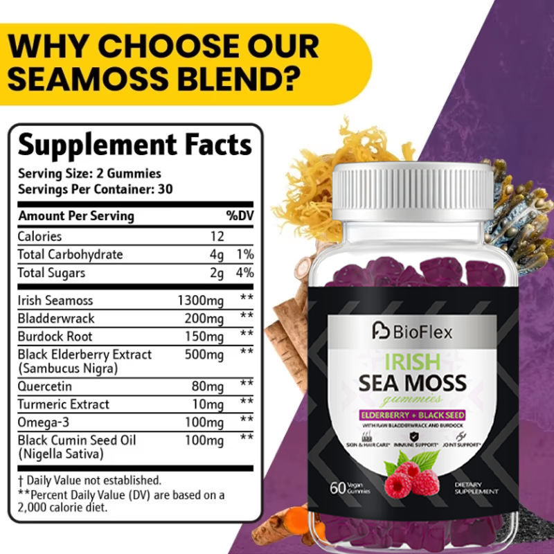OEM Vegan Sea Moss Black Seed Oil Gummies with Herbal Extracts