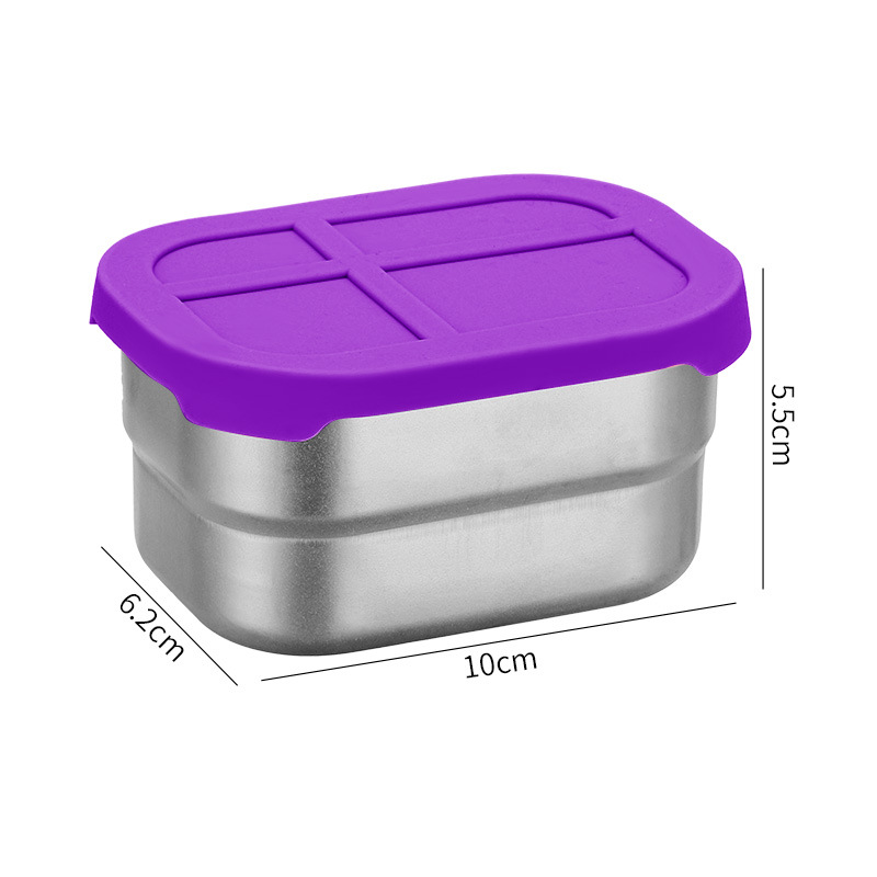 Stainless Steel 304 Rectangular Leakproof Sauce-Dipping Container with Silicone Lids for School, Camping, and Kitchen