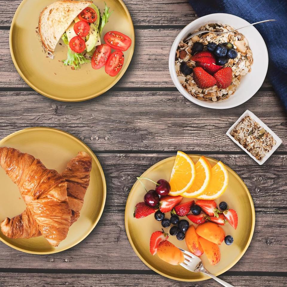 6-Piece 6.6-Inch Appetizer Plate Set with Stand, Stainless Steel Round for Cakes Desserts, Salads, Dips, Snacks, Sides