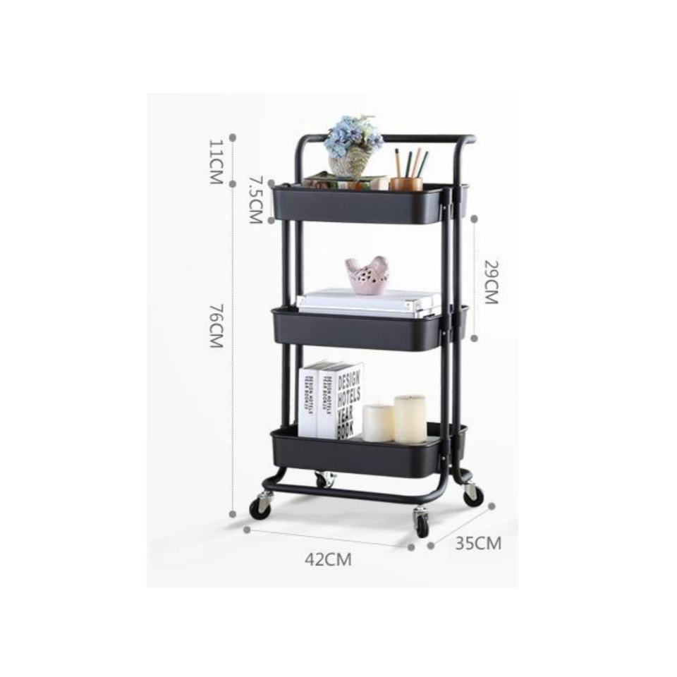 3-Tier Plastic Rolling Cart Household and Kitchen Snack Small Food Cart
