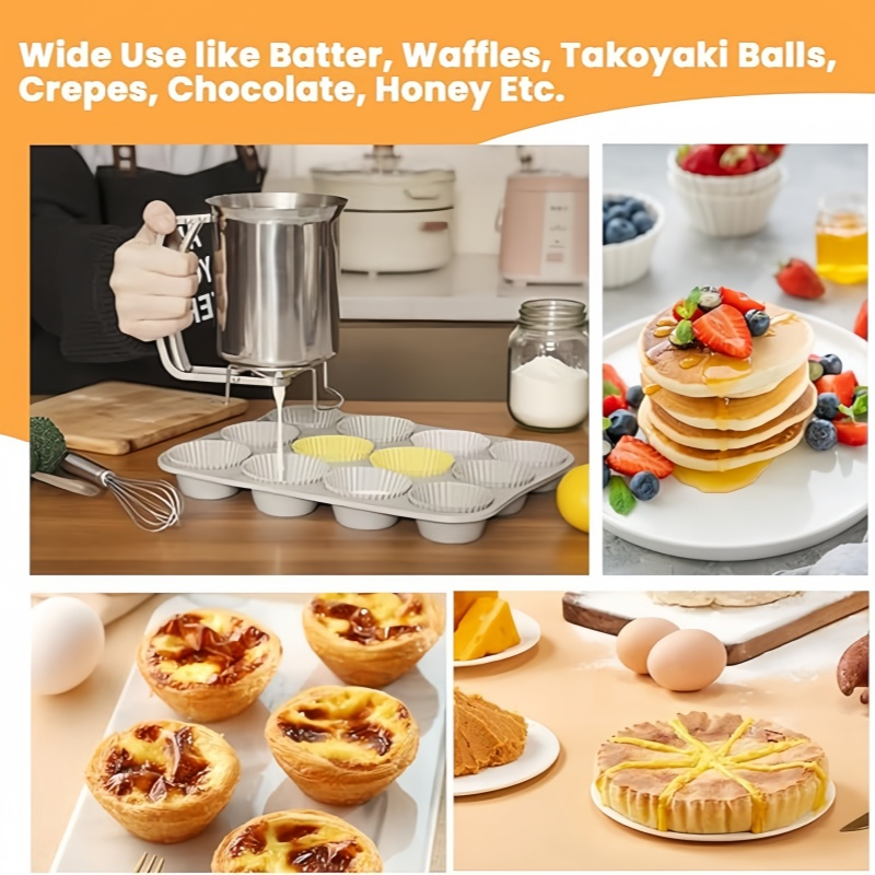 Reusable Dishwasher-Safe Stainless Steel Pancake Batter Dispenser Cupcake Waffle Smooth Pourer