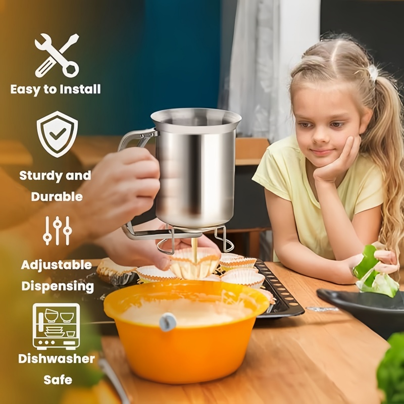 Reusable Dishwasher-Safe Stainless Steel Pancake Batter Dispenser Cupcake Waffle Smooth Pourer