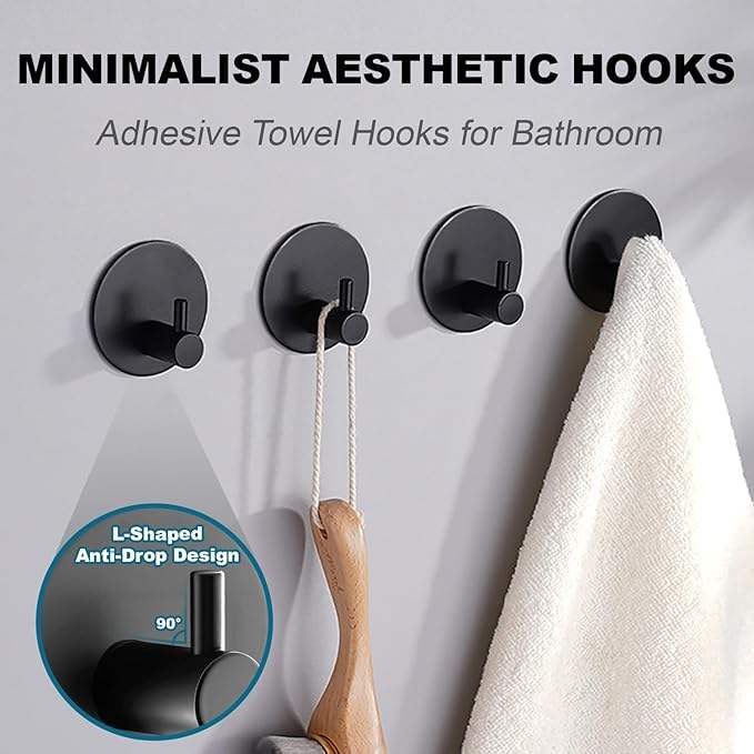 Self-Adhesive Towel Hook for Bathroom, Suitable for Shower Cabins - Adhesive Wall Hook for Bath