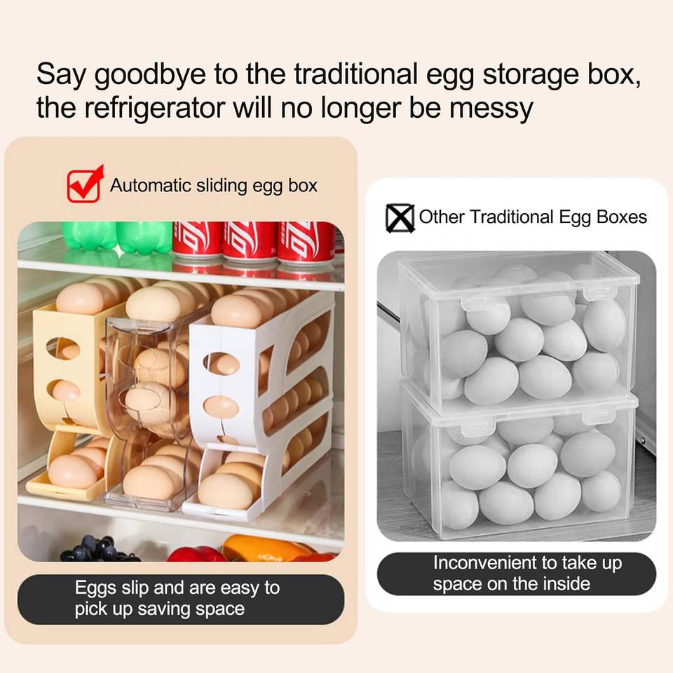 Rolling Slide-Style Egg Storage Box for Flexible Cereal Sets in Fridges