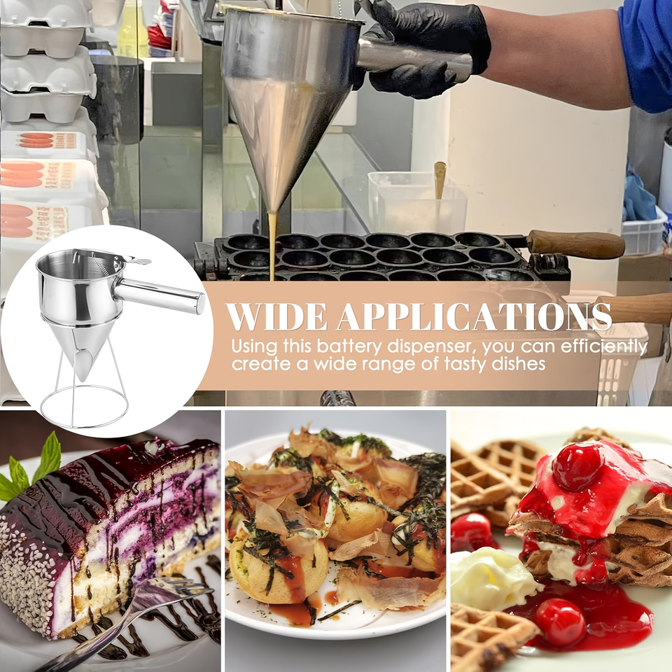 Manual Dough Funnel Set for Kitchen, Dough Dispenser 600/1200 ml, Stainless Steel Funnel Holder, Dishwasher Safe, for Dessert Preparation