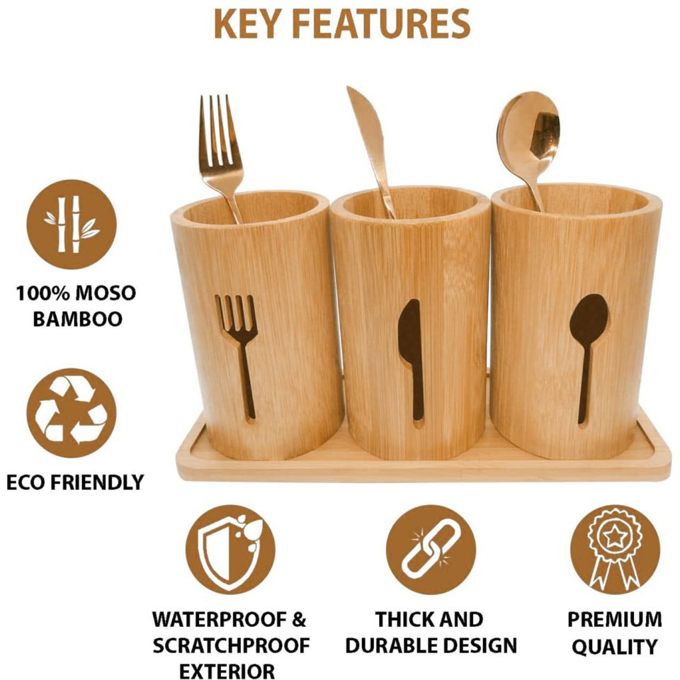 Multifunctional Storage Box for Bamboo Utensils with Large Capacity and Tray Kitchenware for Food Storage Containers and Bins