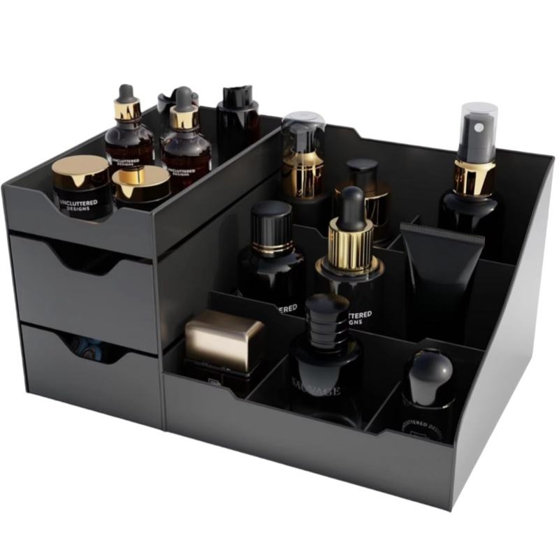 Large Black Cologne Organizer for Men Rectangular Plastic Vanity Organizers Perfume Holder