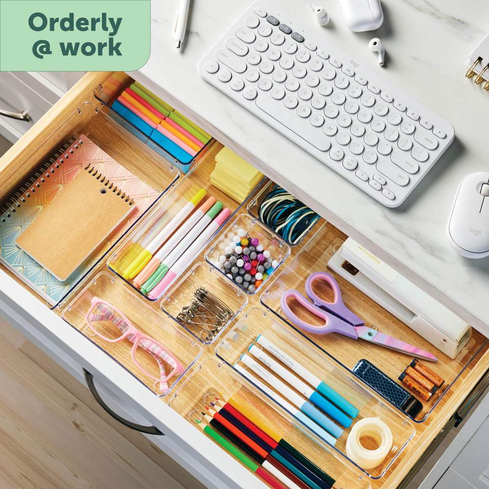 27-Piece Kitchen Drawer Organizer Plastic Space-Saving Organizer for Closet Cabinet Bathroom Office