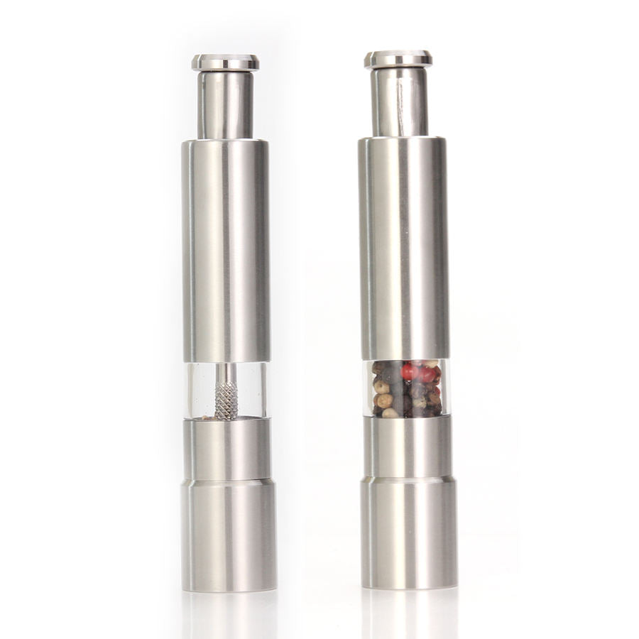 Modern Thumb-Press Stainless Steel Salt and Pepper Grinder for Black Pepper and Sea Salt