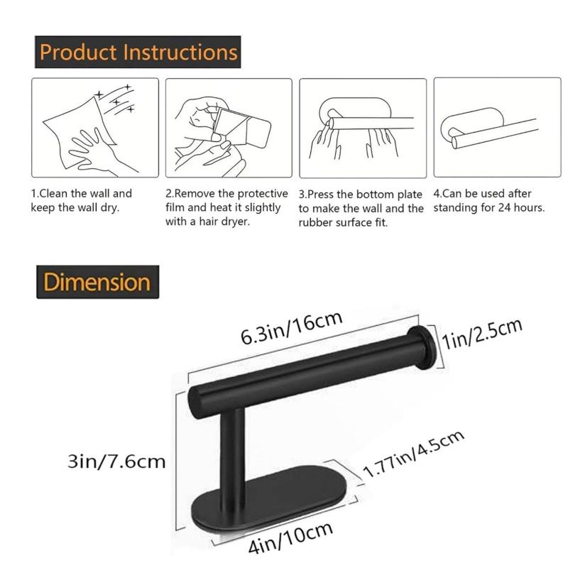 Self-Adhesive Toilet Paper Holder Wall Mount for Bathroom, Stainless Steel Toilet Paper Roll Holder, No Drilling