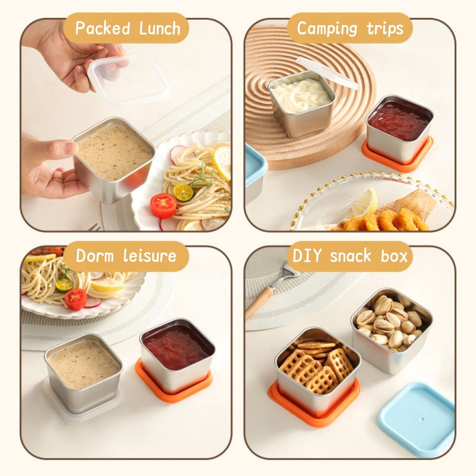 Stainless Steel Mini Sauce Dishes Individual Saucers Square Spice Bowls Sushi Dip Bowls Appetizer Plates
