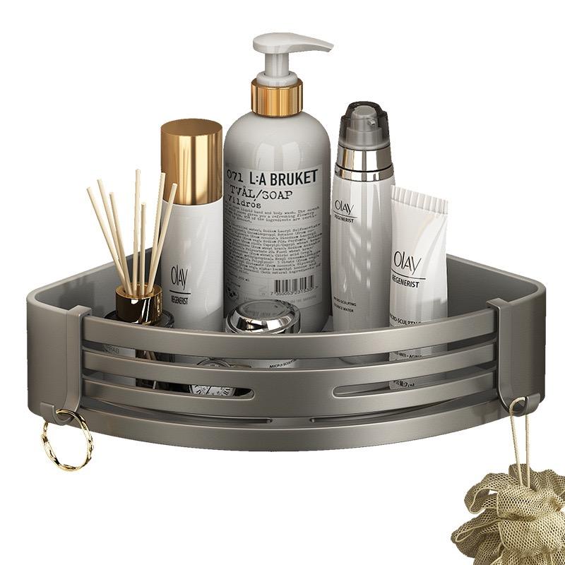 Stainless Steel Bathroom Corner Shelf with Hooks & Toothpaste Holder