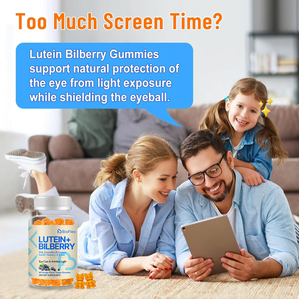 BioFlex Natural Mango Flavored Sugar-Free 12-in-1 Kids' Bear Gummies with Blueberry, Lutein, Bilberry, and Zeaxanthin Eye Health Supplements