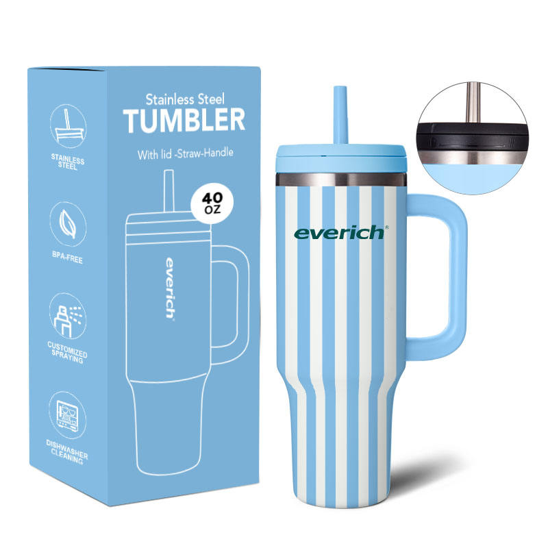 40oz Wholesale Leakproof Double-Walled Insulated Stainless Steel Cup with Straw and Handle for Camping