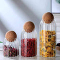 Round Cork Glass Storage Jars Set, Coffee Bean Canister, Kitchen Grain Storage Canister, Moisture-Resistant Storage Bottle