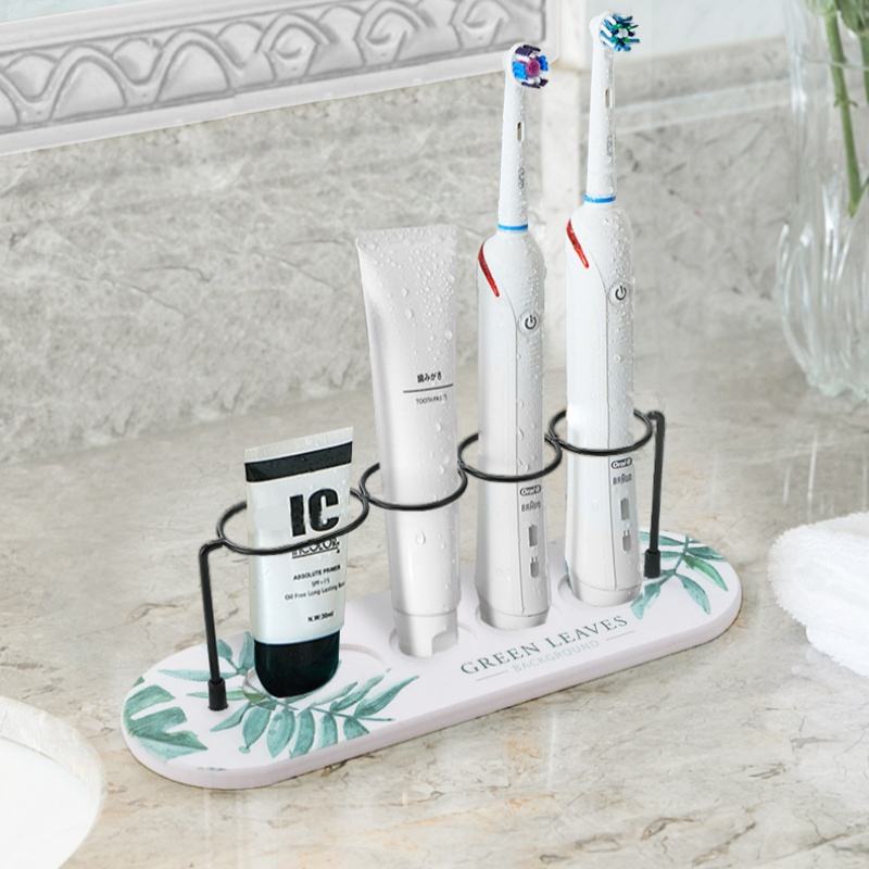 Metal Toothbrush Holder with Diatomaceous Earth Base