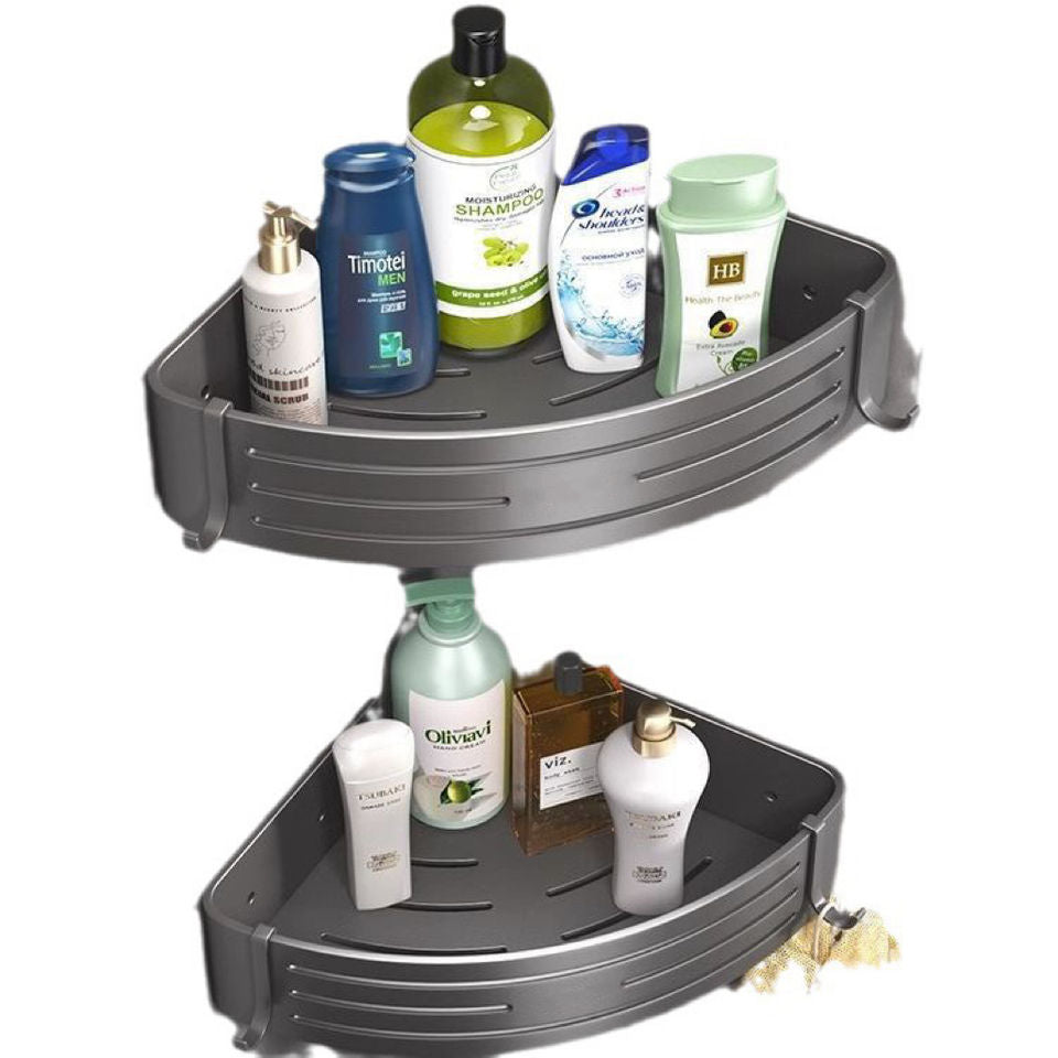 Stainless Steel Bathroom Corner Shelf with Hooks & Toothpaste Holder