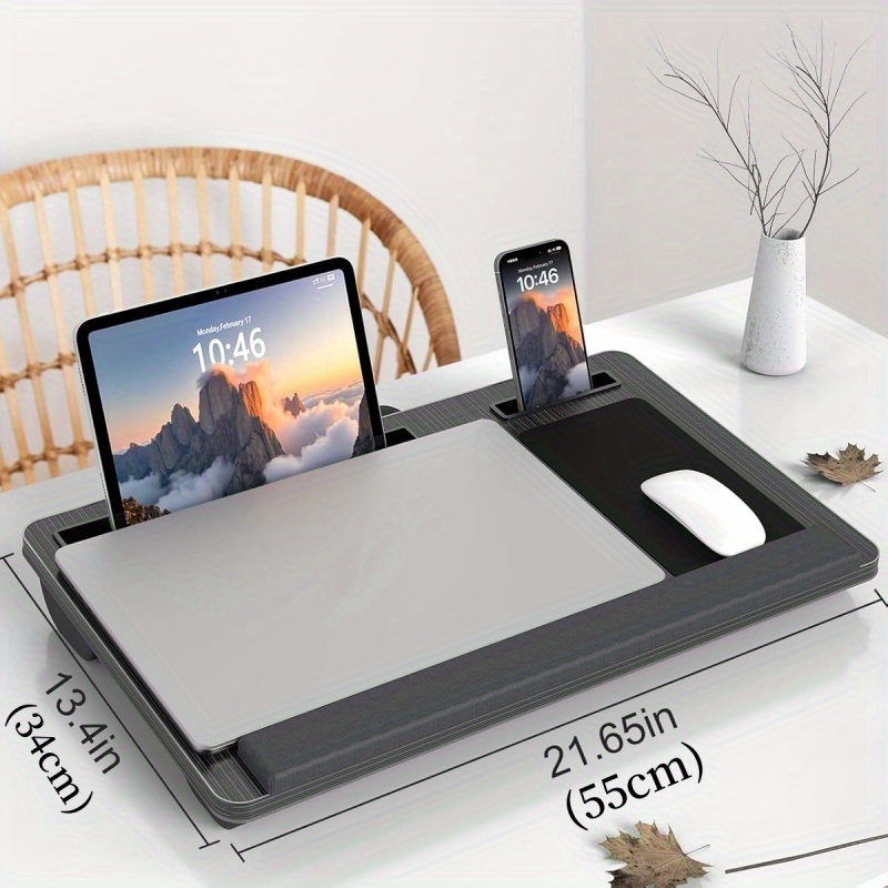 Portable Multifunctional Folding Wooden Desk with Wrist Rest Mousepad Phone/Tablet Slots Easy-Carry for Adults - Versatile for School