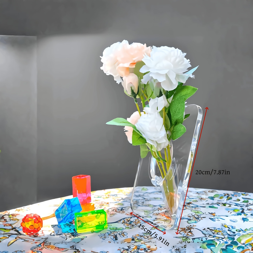 Modern Elegant Single Flower Holder with Photo Frame Design Crystal Acrylic Vase for Home Table Decoration