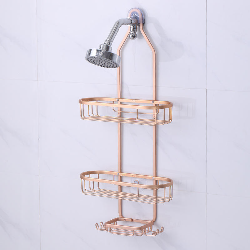 Aluminum Wall Self-Adhesive Shelves Bathroom Organizer Rack with Hooks
