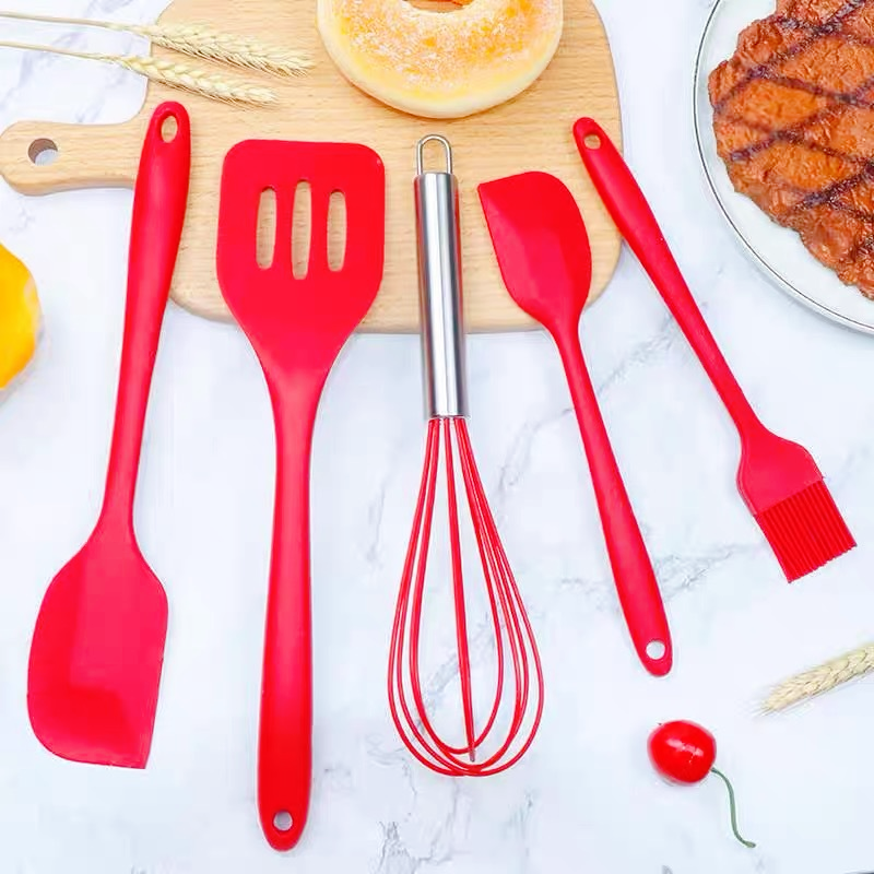 Environmentally Friendly Silicone Bakeware Set Multifunctional Scraper Spatula Oil Brush Egg Beater Cooking Spoon Utensil Set