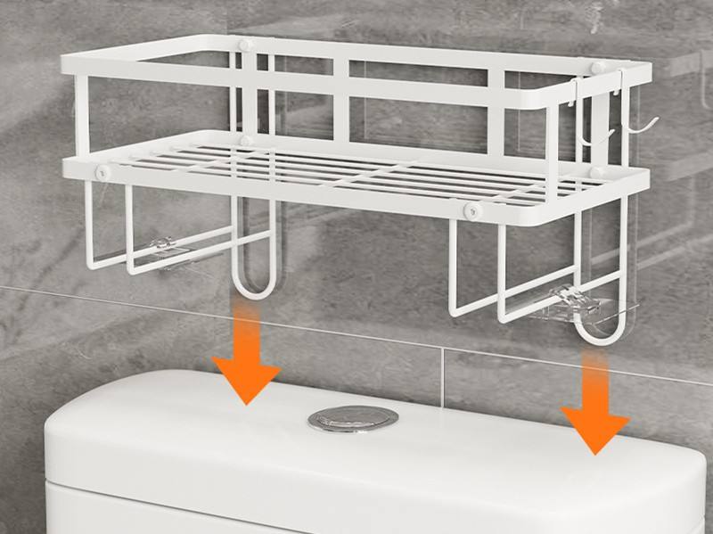 Self-Adhesive Bathroom Wall Shelf Above Toilet 2-tier Rack Space-saving Bathroom Shelves with Hooks