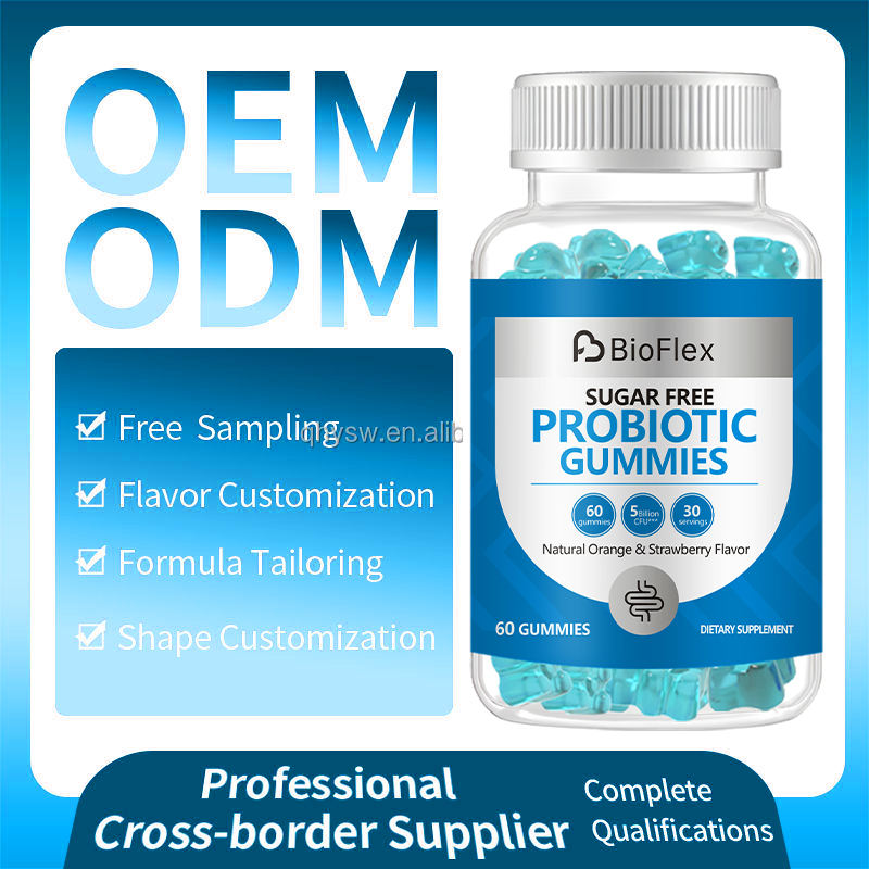 OEM Private Label Natural Orange Strawberry Flavor Sugar-Free 5 Billion CFU Pre-Probiotic Digestive Gummy Supplements for Adults