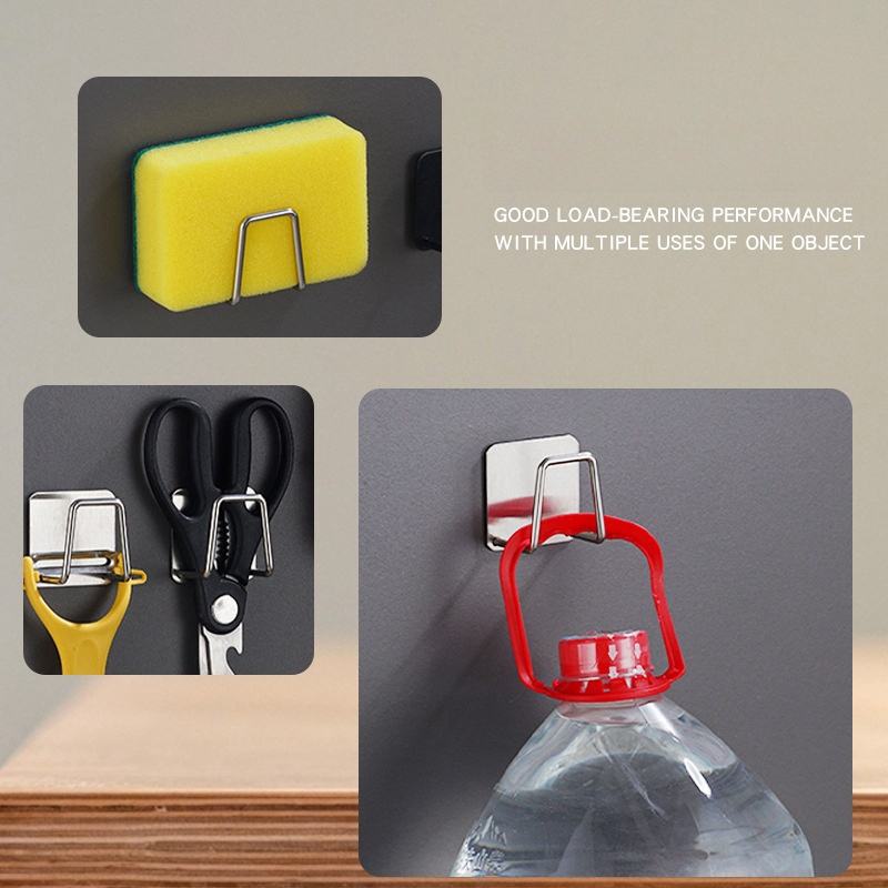 Stainless Steel Kitchen Sink Sponge Rack - Self-Adhesive Drainage Drying Rack - Wall-Mounted Multi-Purpose Storage Hooks