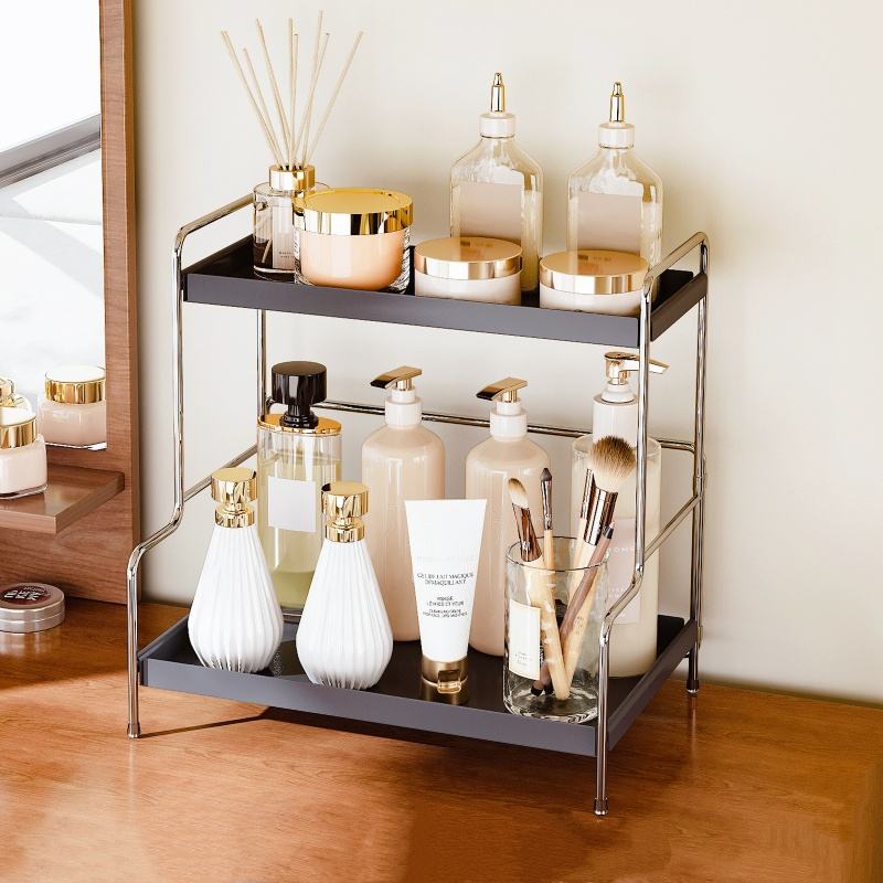 2-Layer Multifunctional Metal Storage Shelf for Bathroom Cosmetic Organizer