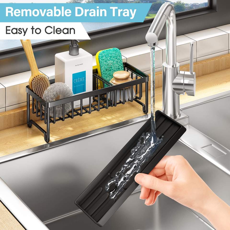 Kitchen Sink Caddy Stainless Steel Sponge Holder for Sink Countertop Brush Organizer